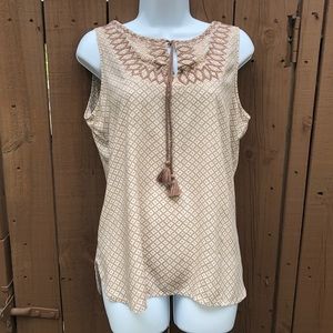 LOFT Sleeveless Print Tassel Top